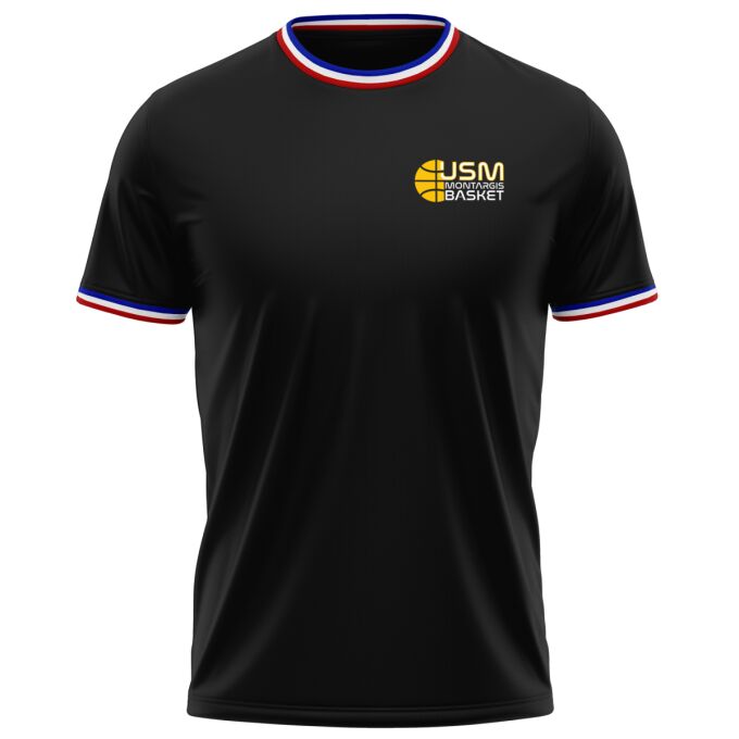 T-Shirt Homme avec Liseré Français Noir USM Montargis Basket