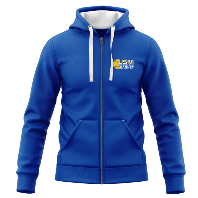 Sweat-Shirt à Capuche Zippé (Veste Gamme DELUXE) Bleu Roi USM Montargis Basket
