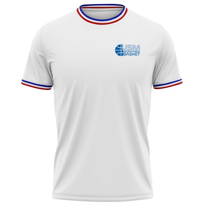 T-Shirt Homme avec Liseré Français Blanc USM Montargis Basket